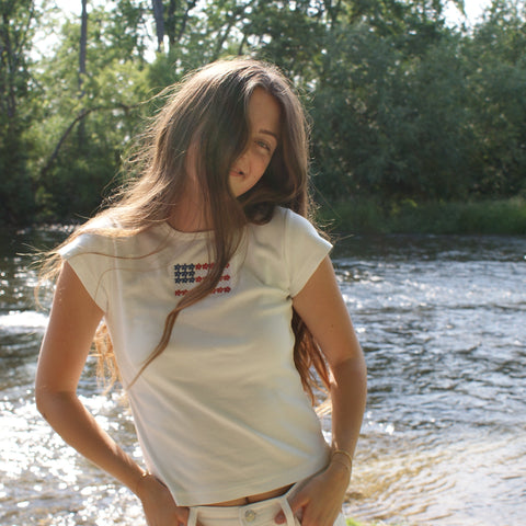 SM Logo American Flag Baby Tee
