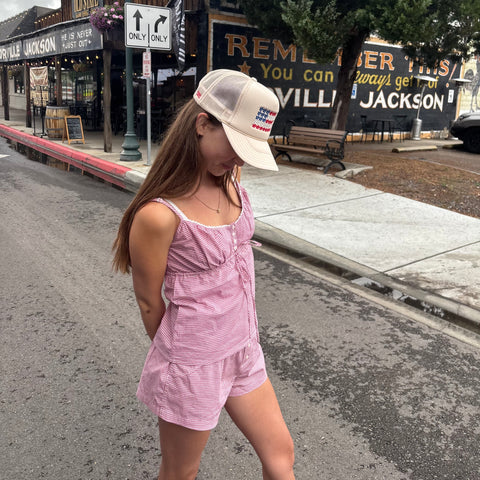 SM Logo American Flag Trucker - Tan